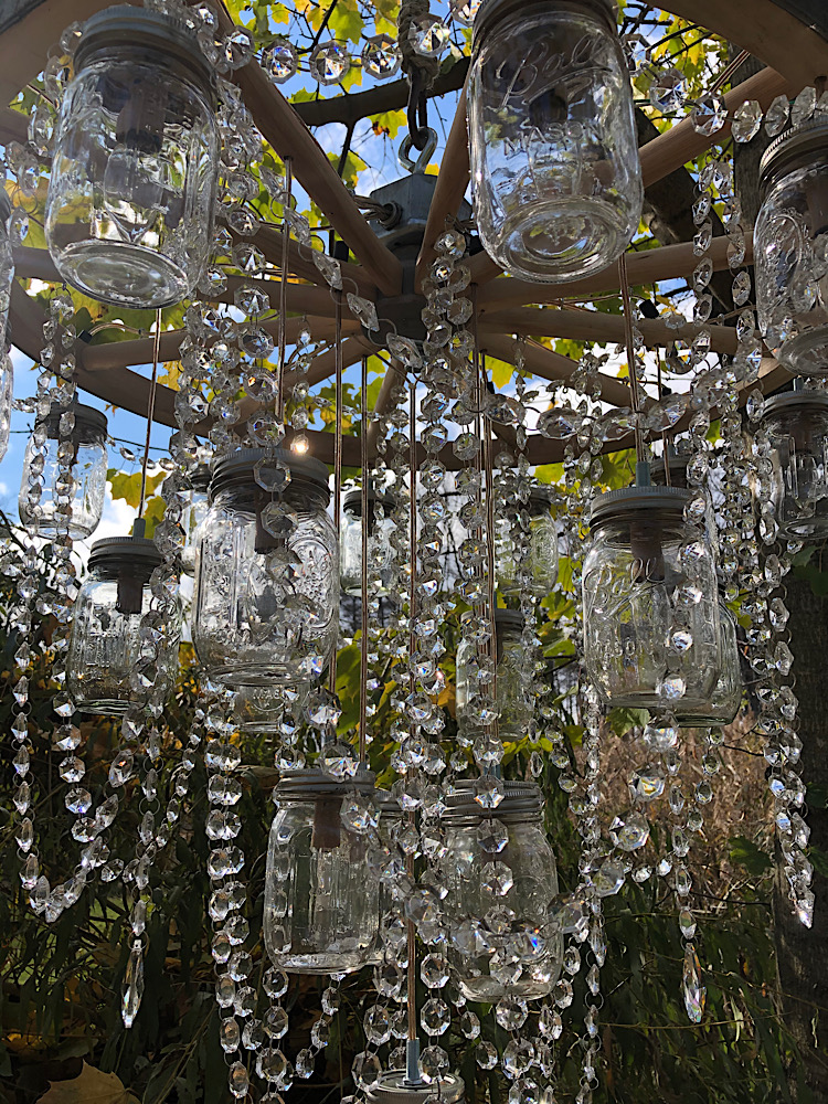 32” Wooden Wheel Mason Jar Chandelier