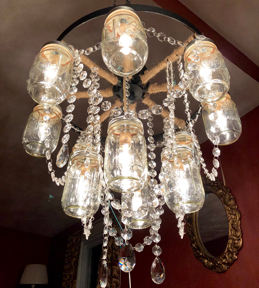 Two Tier 18" Wagon Wheel Mason Jar Chandelier