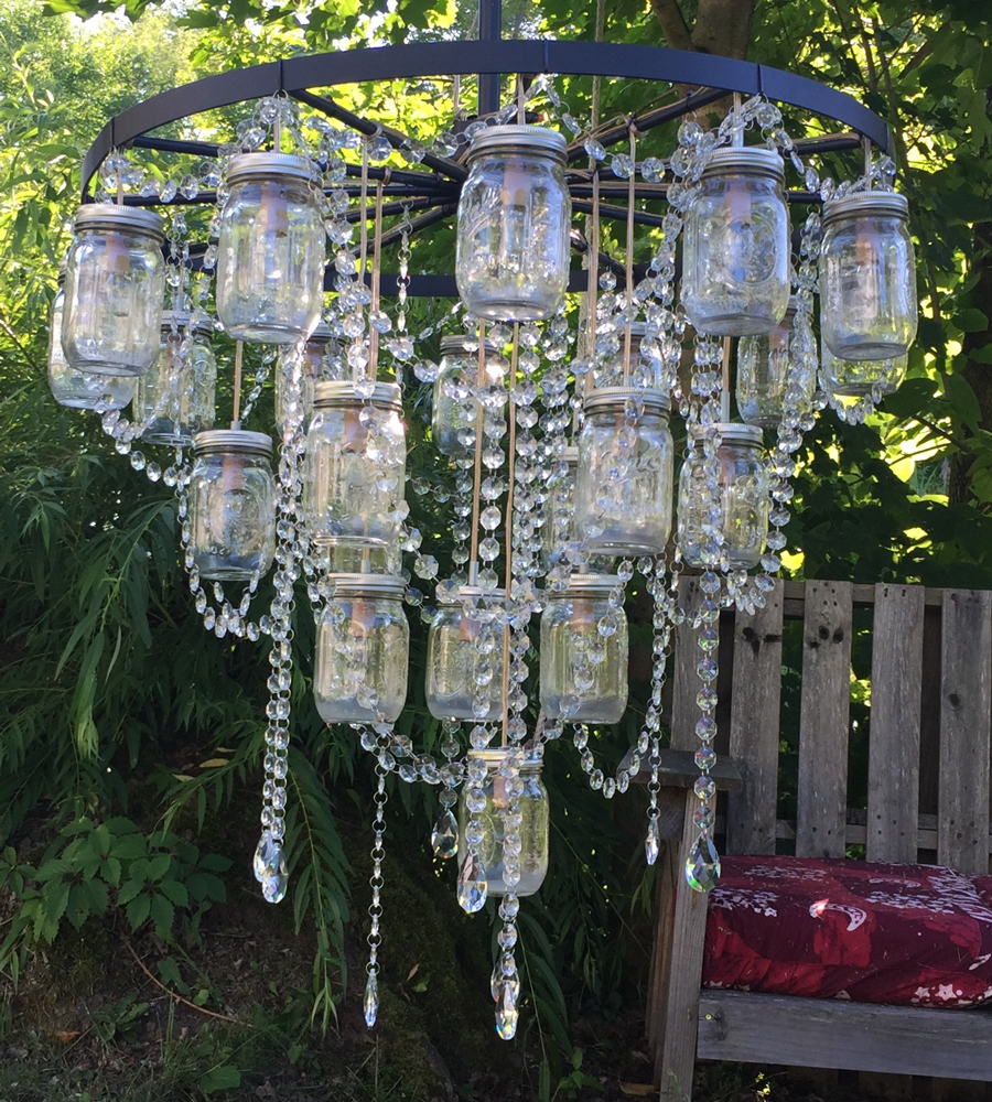 30" Wagon Wheel Mason Jar Chandelier 