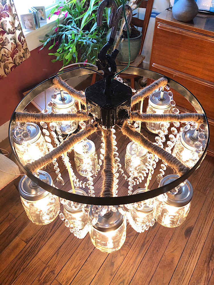 Two Tier 18" Wagon Wheel Mason Jar Chandelier