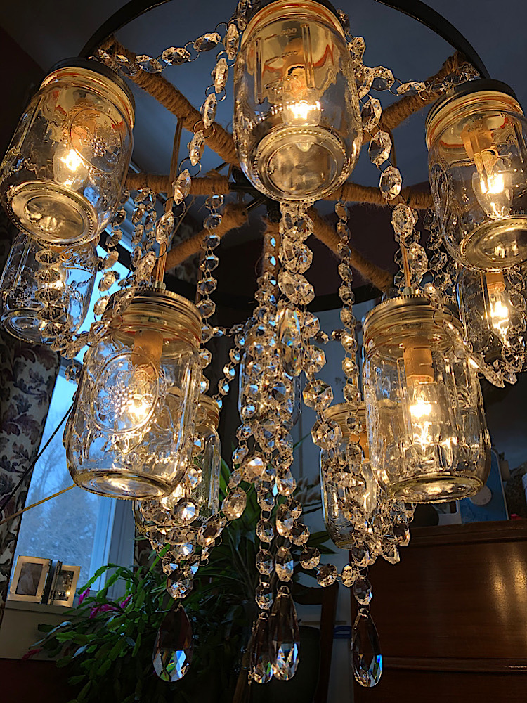 Two Tier 18" Wagon Wheel Mason Jar Chandelier