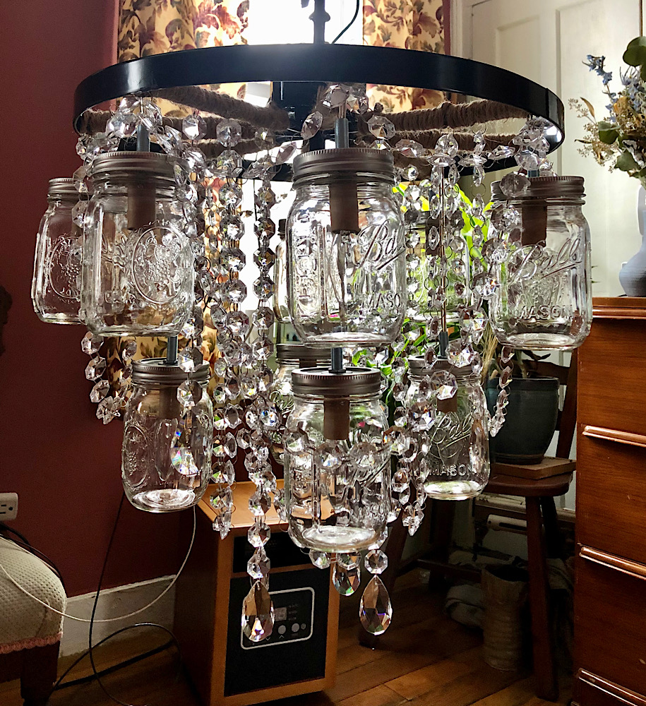 Two Tier 18" Wagon Wheel Mason Jar Chandelier