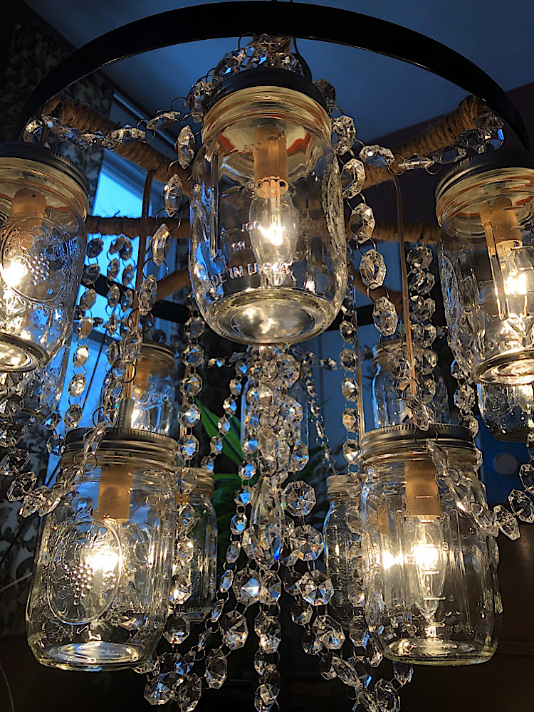 Two Tier 18" Wagon Wheel Mason Jar Chandelier