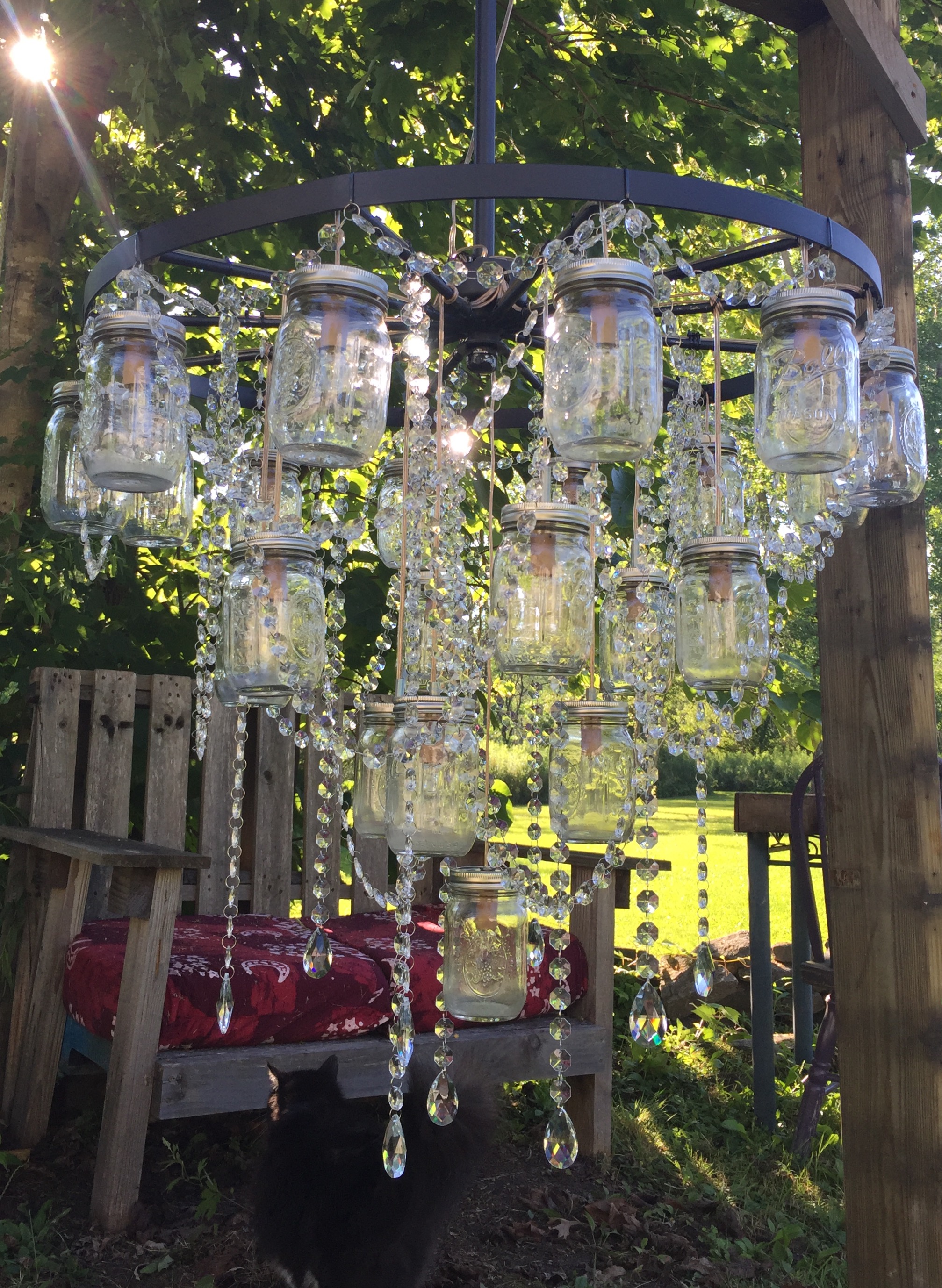 30" Wagon Wheel Mason Jar Chandelier 
