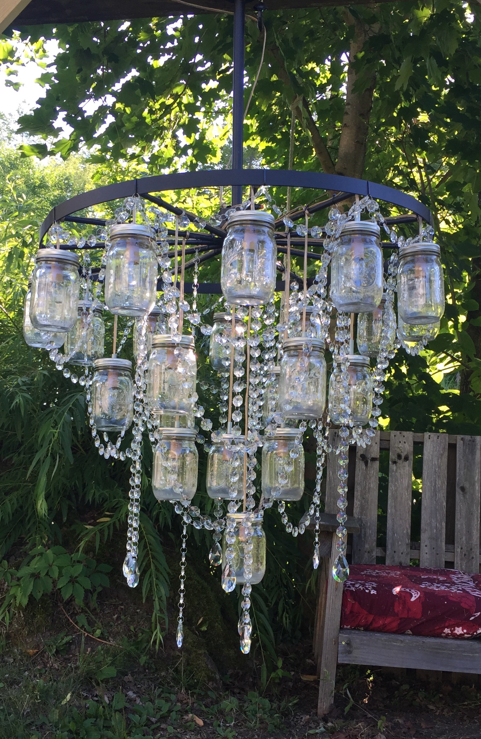 30" Wagon Wheel Mason Jar Chandelier 